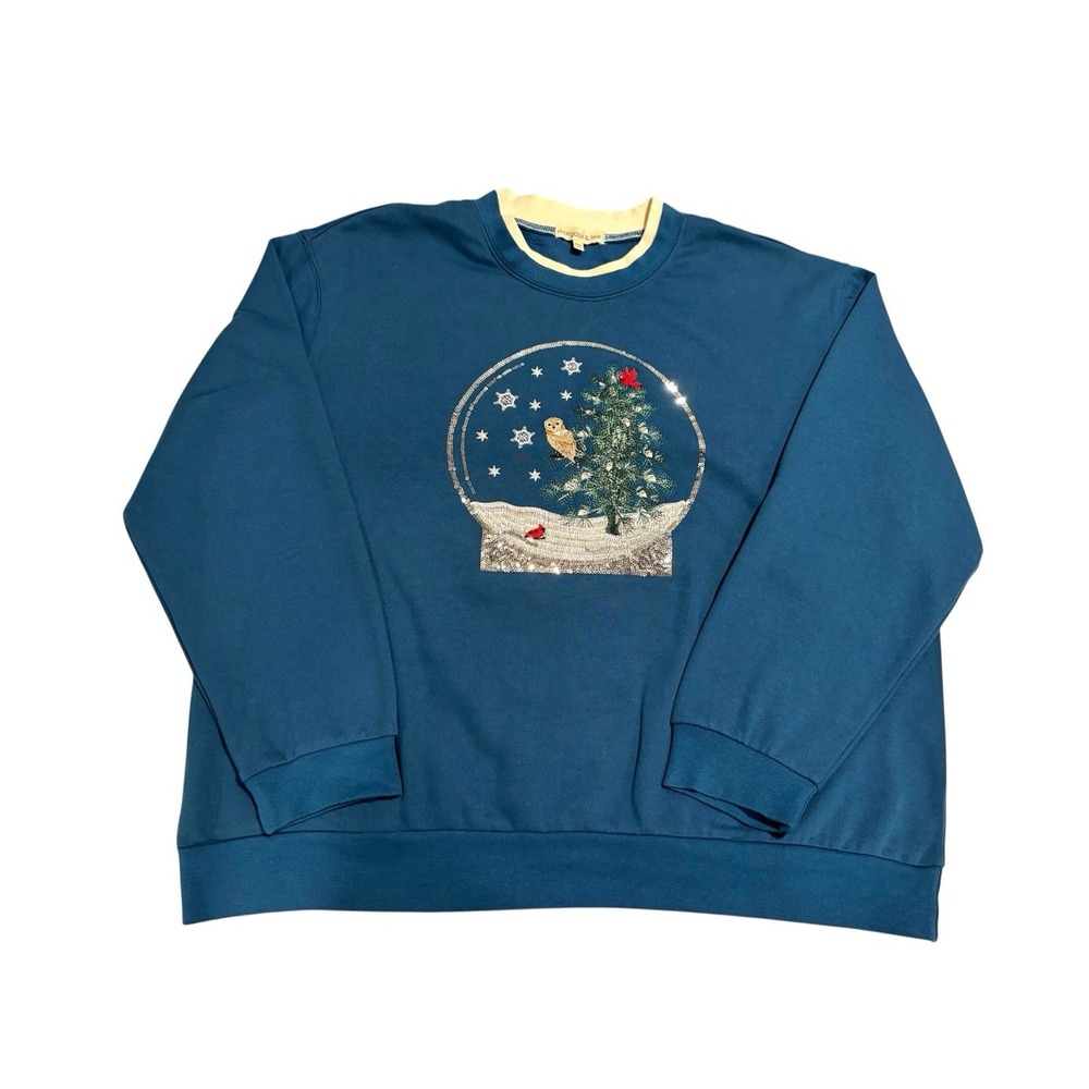 Margaux & Lexi Embroidered Christmas Owl Tree Double Neck Fleece Sweatshirtā 2XL